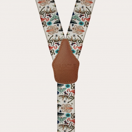 Nickel free double use suspenders, satin with animal pattern