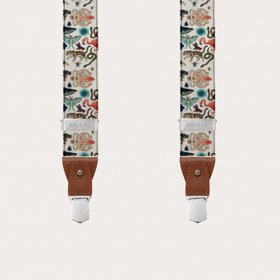 BRUCLE Tirantes elásticos en forma de Y, estampado de animales exóticos