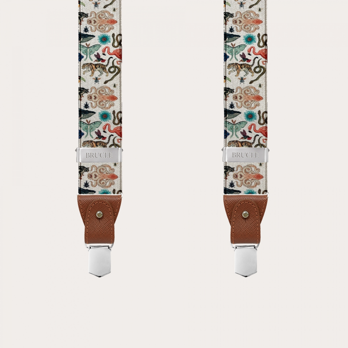 BRUCLE Tirantes elásticos en forma de Y, estampado de animales exóticos