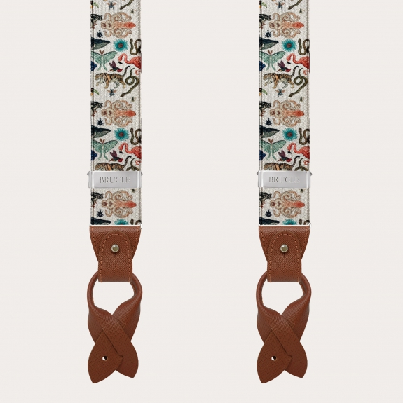 BRUCLE Tirantes elásticos en forma de Y, estampado de animales exóticos