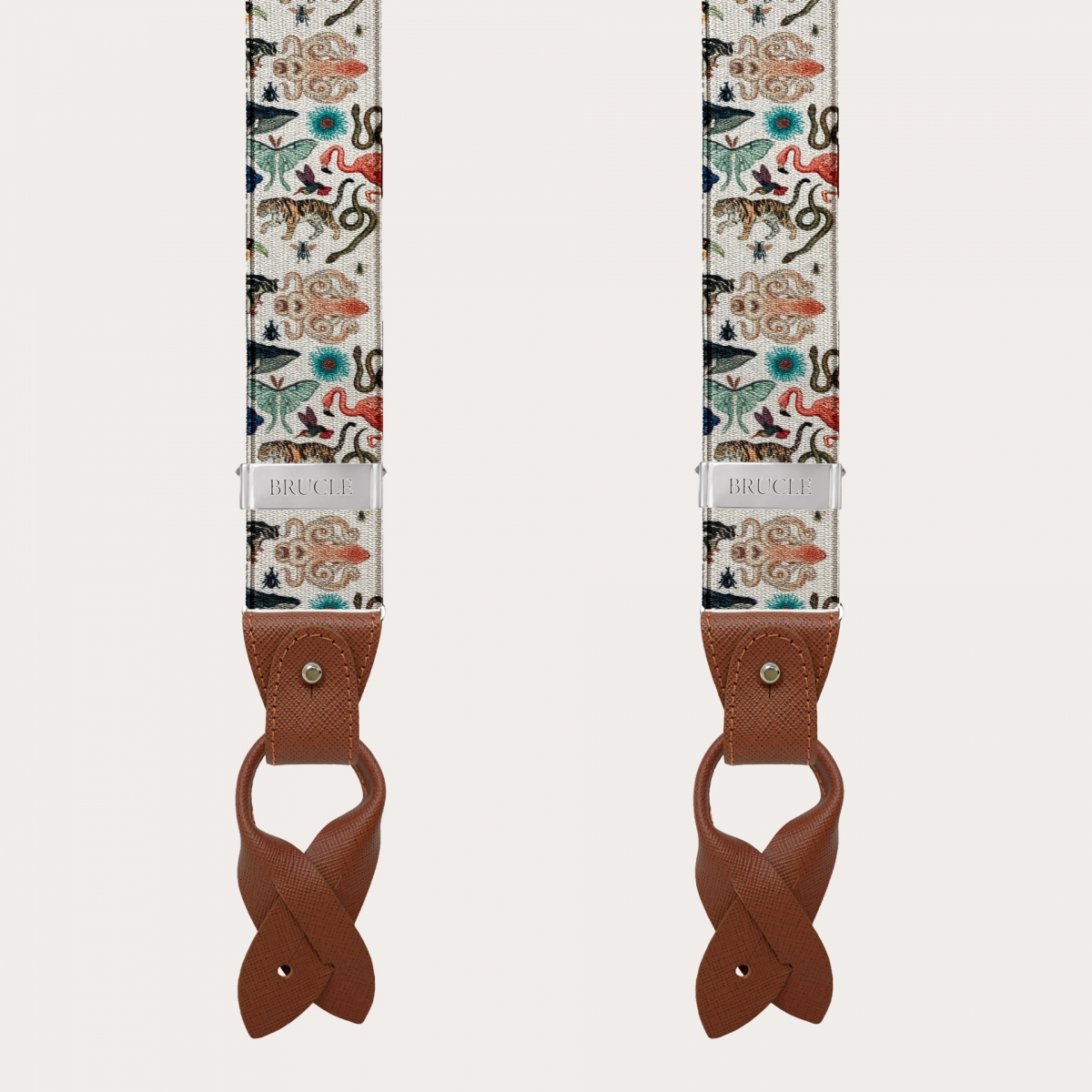 BRUCLE Tirantes elásticos en forma de Y, estampado de animales exóticos