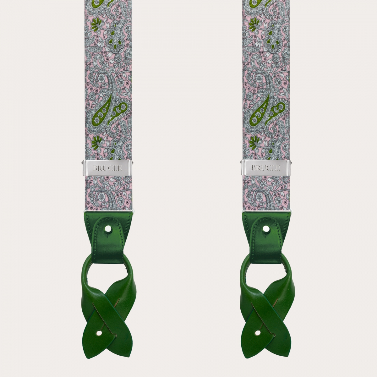 BRUCLE Bretelle elastiche doppio uso, fantasia cachemire rosa e verde