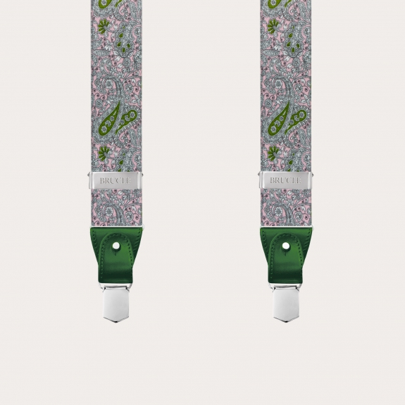 BRUCLE Tirantes elásticos en forma de Y, patrón de cachemire rosa y verde