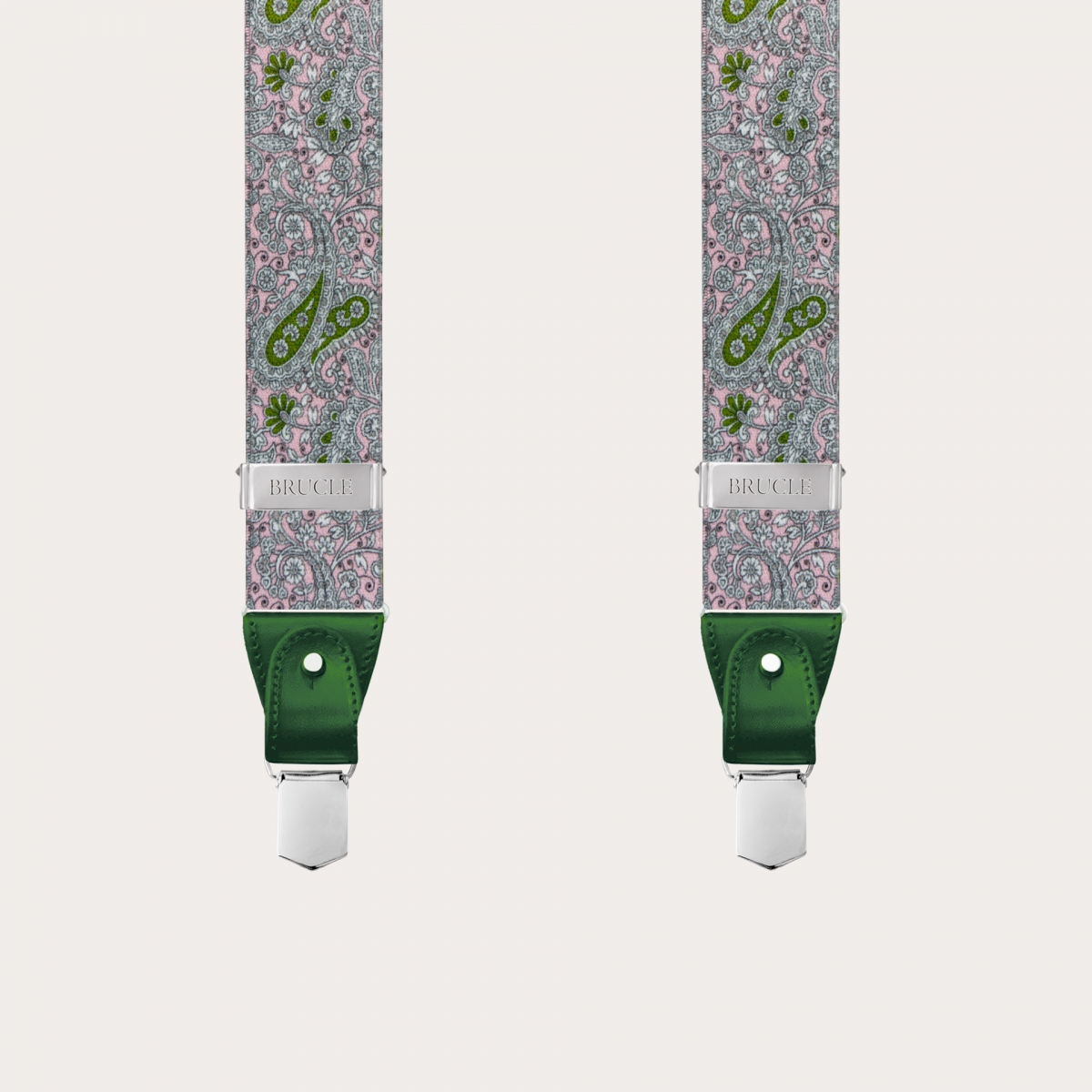 BRUCLE Y-shape elastic suspenders, pink and green cashmere pattern