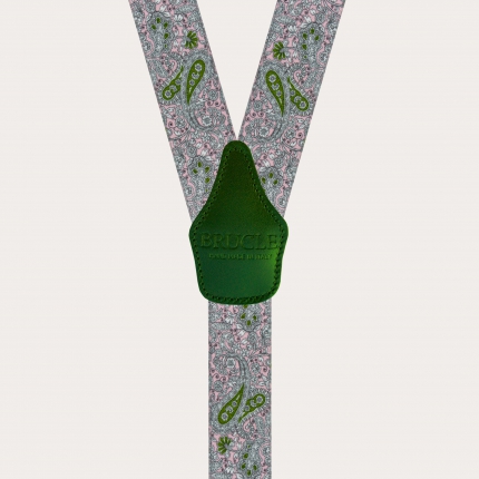 Bretelles élastiques en forme de Y, motif cachemire rose et vert