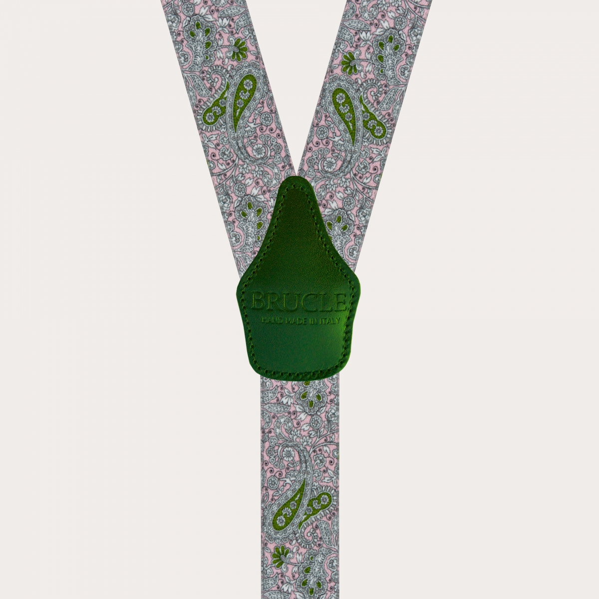 BRUCLE Y-shape elastic suspenders, pink and green cashmere pattern