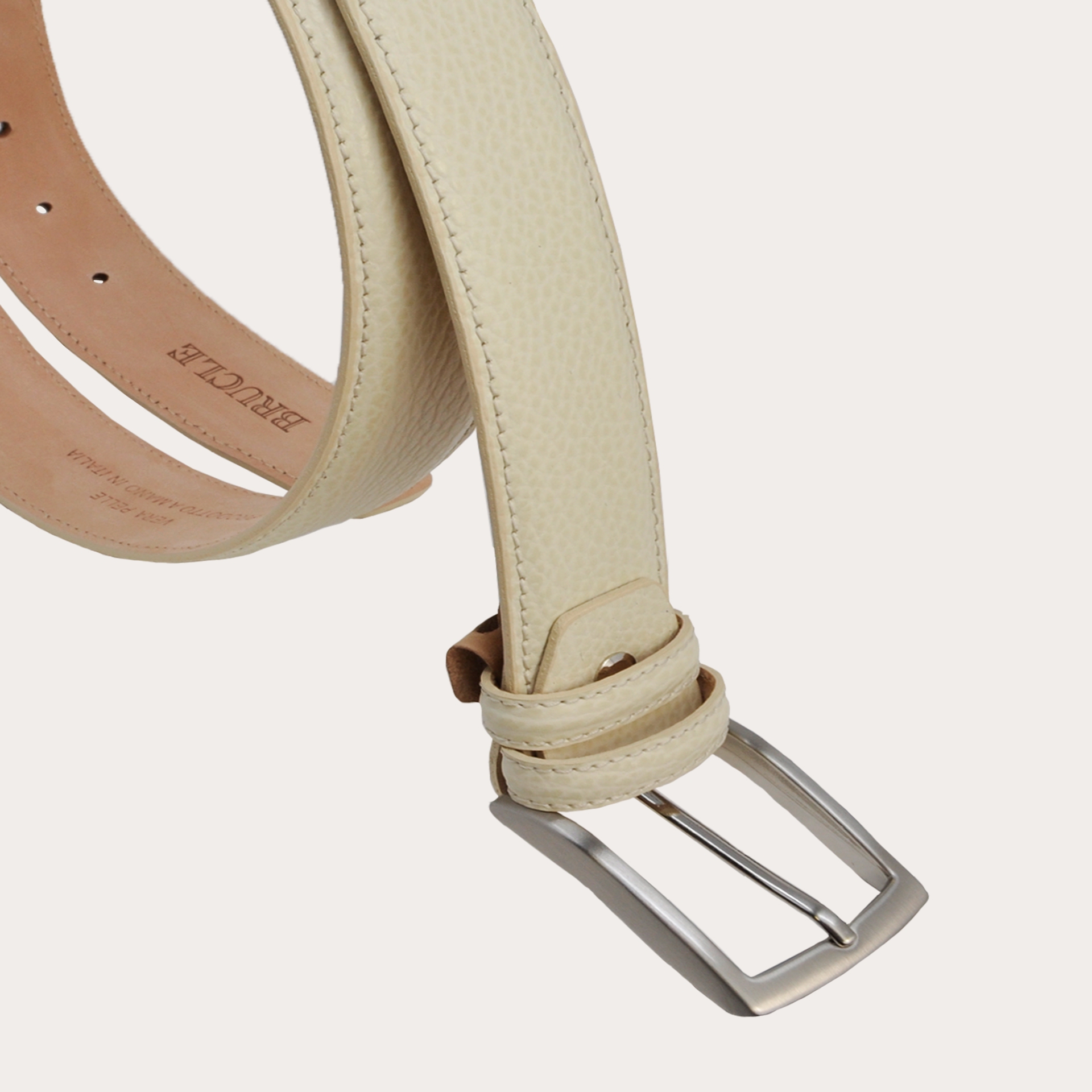 BRUCLE Cintura in vera pelle elegante e trendy, color bianco crema