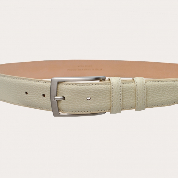 BRUCLE Elegant and trendy genuine leather belt, cream white color