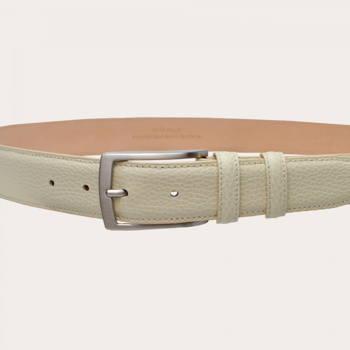 BRUCLE Cinturón de cuero genuino elegante y moderno, color blanco crema.