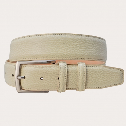 Cinturón de cuero genuino elegante y moderno, color blanco crema.