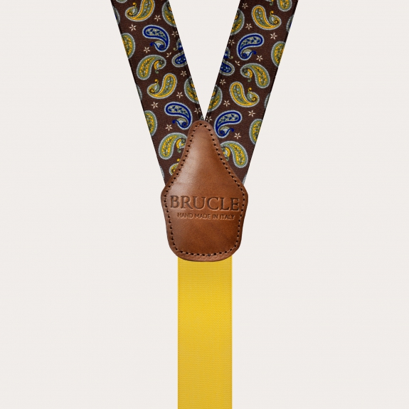 BRUCLE Y-shape suspenders with satin effect, brown paisley pattern