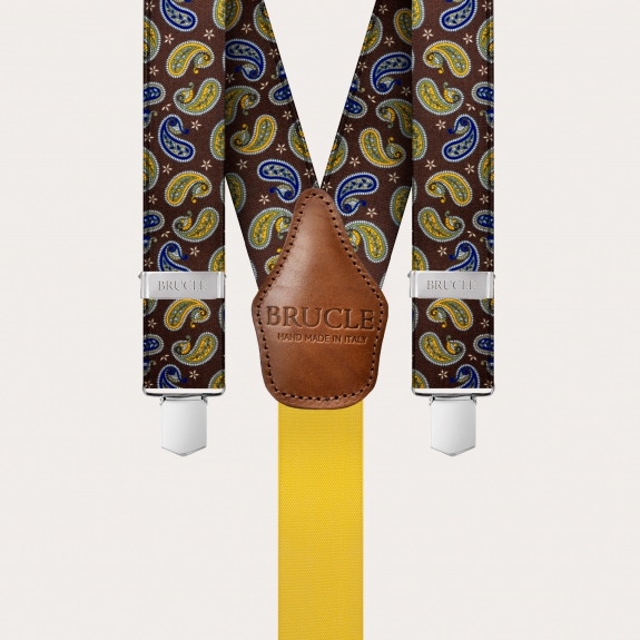 BRUCLE Y-shape suspenders with satin effect, brown paisley pattern