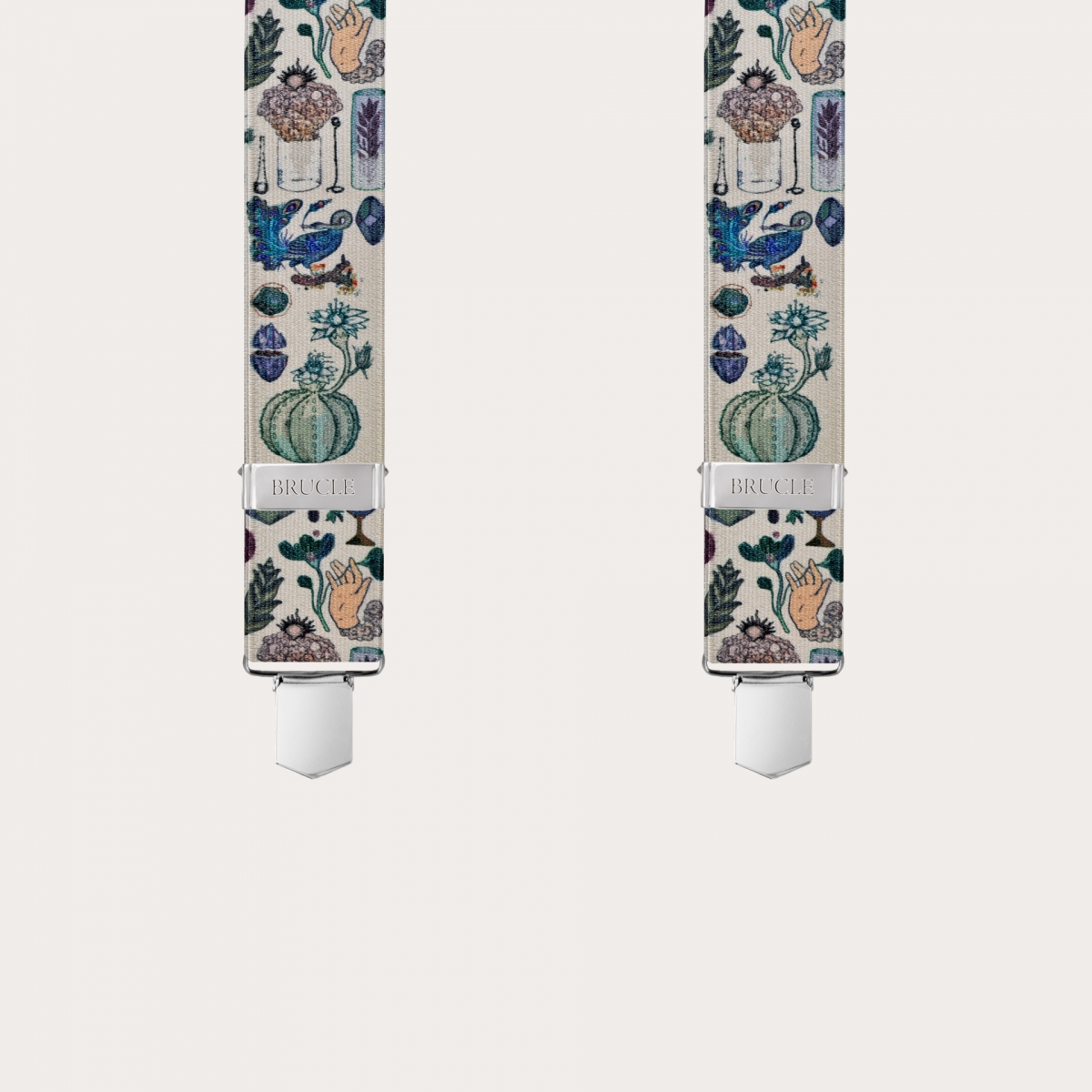 BRUCLE Unisex X suspenders with satin effect, alchemical pattern