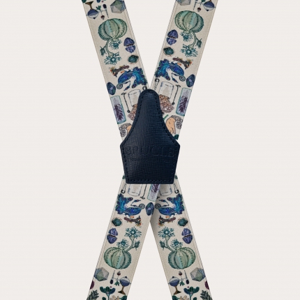 Bretelles unisexes X effet satiné, motif alchimique