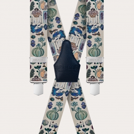 Bretelles unisexes X effet satiné, motif alchimique