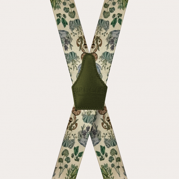 BRUCLE Tirantes en forma de X unisex con efecto satinado, patrón vegetal