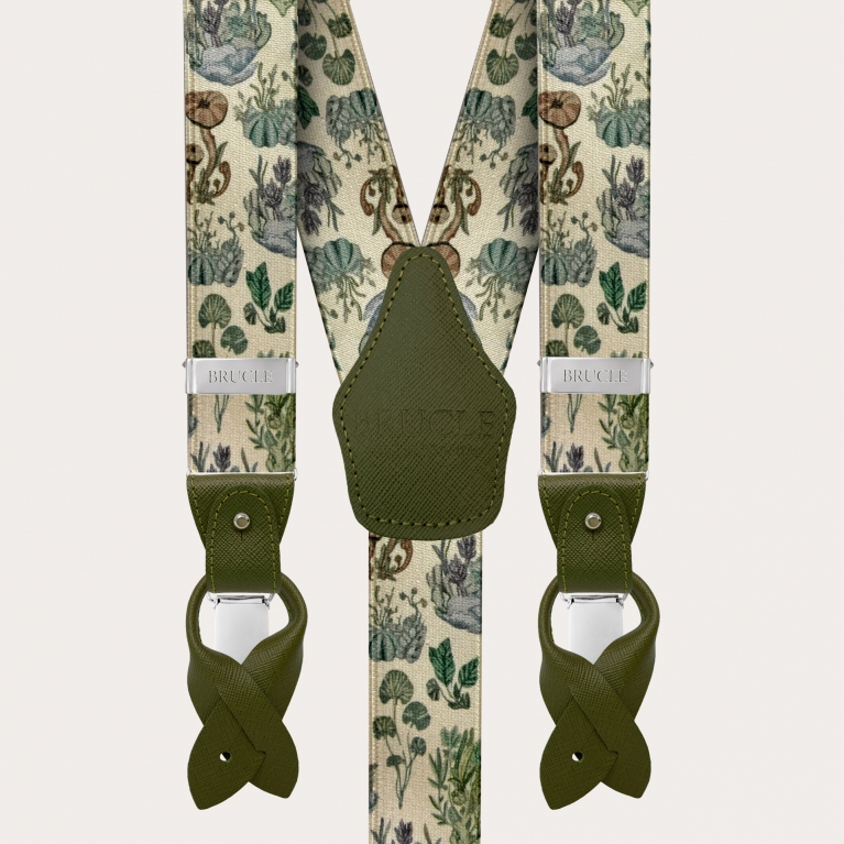 Unisex Y suspenders with satin effect, vegetable pattern