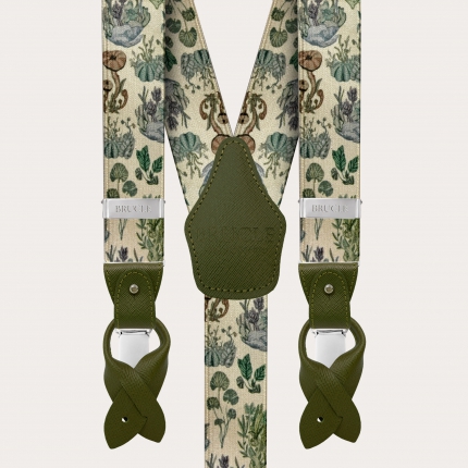Unisex Y suspenders with satin effect, vegetable pattern