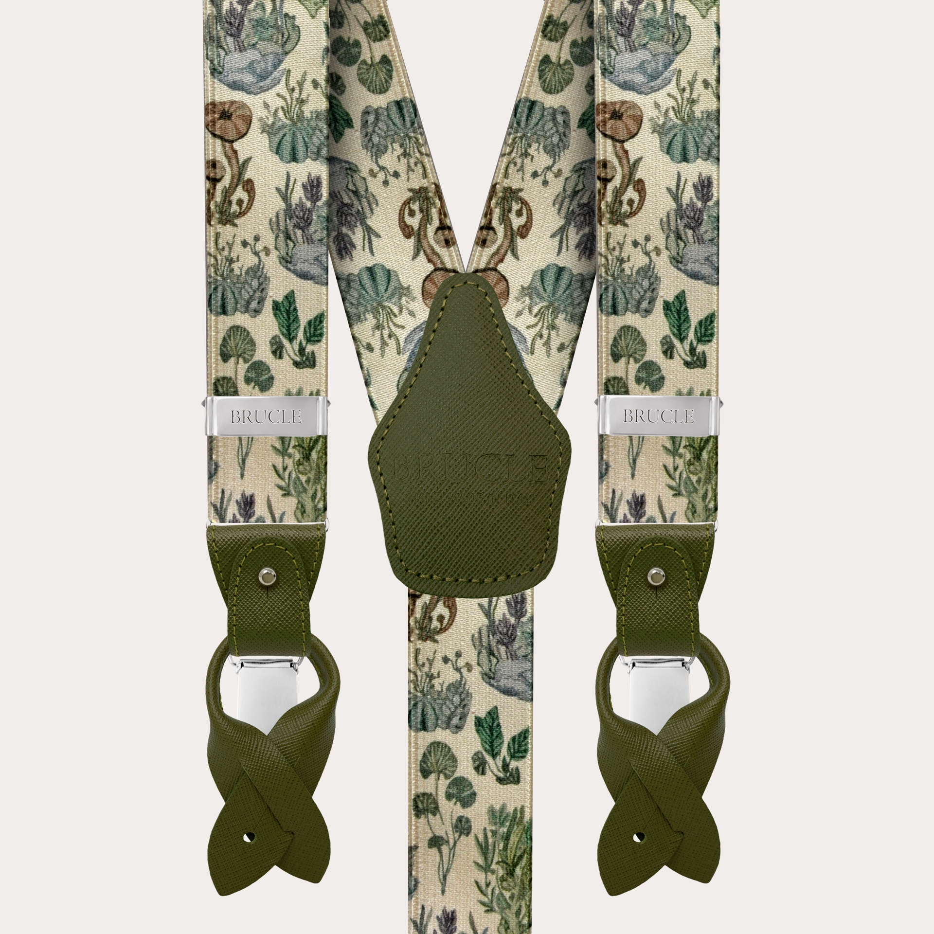 BRUCLE Unisex Y suspenders with satin effect, vegetable pattern