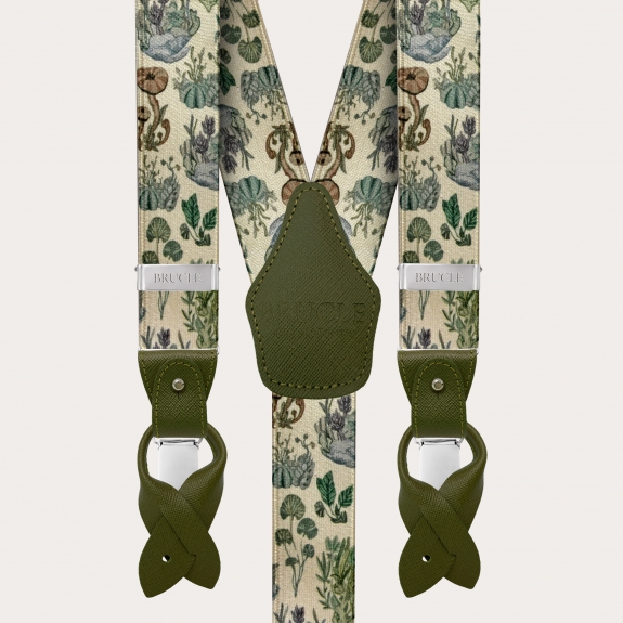 BRUCLE Unisex Y suspenders with satin effect, vegetable pattern