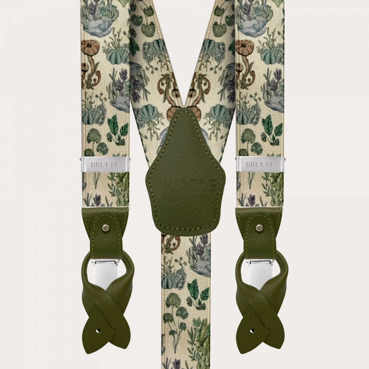 BRUCLE Unisex Y suspenders with satin effect, vegetable pattern