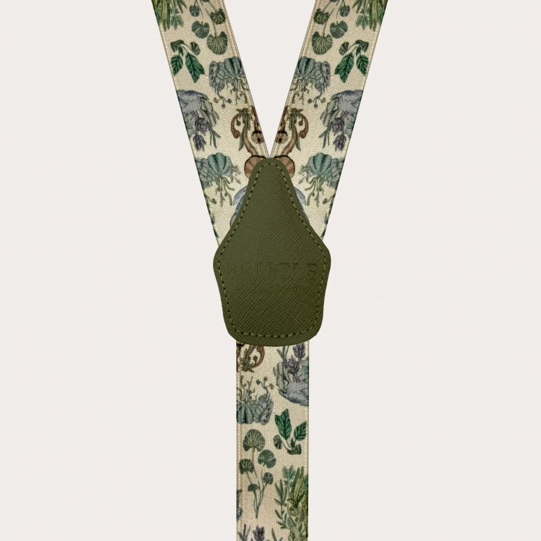 Unisex Y suspenders with satin effect, vegetable pattern