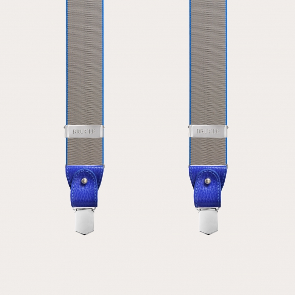BRUCLE Y-shape elastic suspenders, beige with blue borders