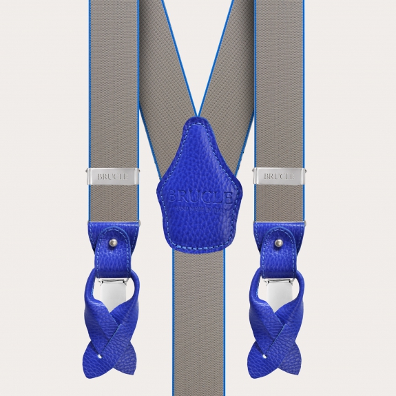 BRUCLE Y-shape elastic suspenders, beige with blue borders