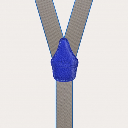 Y-shape elastic suspenders, beige with blue borders