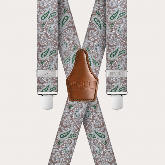 BRUCLE Bretelles unisexes X effet satiné, motif cachemire marron et vert