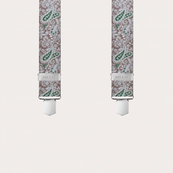 BRUCLE Bretelles unisexes X effet satiné, motif cachemire marron et vert