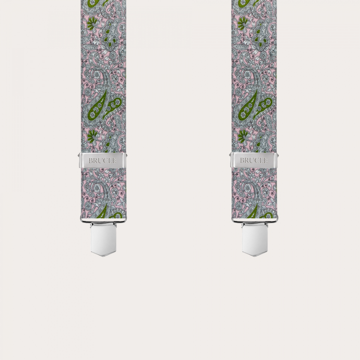 BRUCLE Unisex X Hosenträger mit Satin-Effekt, rose und grünes Kaschmirmuster