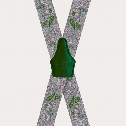 Tirantes en forma de X unisex con efecto satinado, patrón de cachemire rosa y verde