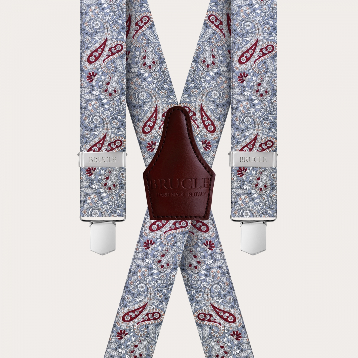 BRUCLE Bretelles unisexes X effet satiné, motif cachemire gris et rouge