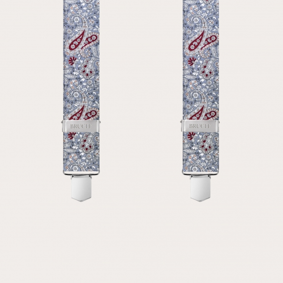 BRUCLE Unisex X Hosenträger mit Satin-Effekt, rot und graue Kaschmirmuster