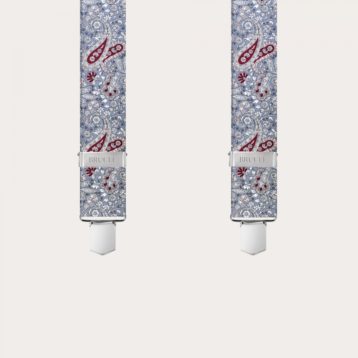 BRUCLE Unisex X Hosenträger mit Satin-Effekt, rot und graue Kaschmirmuster