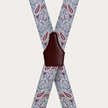 Unisex X suspenders with satin effect, grey and red cashmere pattern