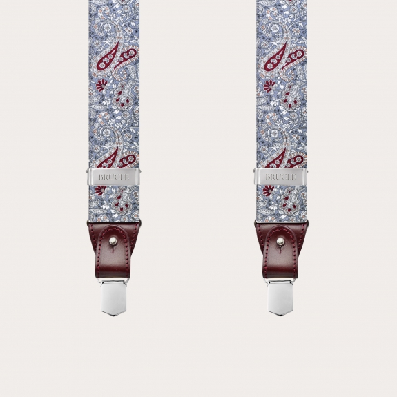 BRUCLE Unisex Y Hosenträger mit Satin-Effekt, rot und graue Kaschmirmuster