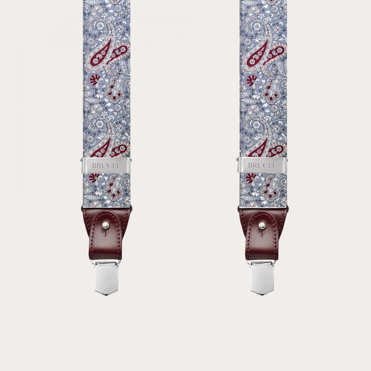 BRUCLE Unisex Y Hosenträger mit Satin-Effekt, rot und graue Kaschmirmuster