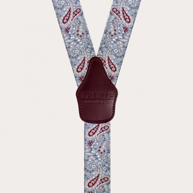 Unisex Y suspenders with satin effect, grey and red cashmere pattern