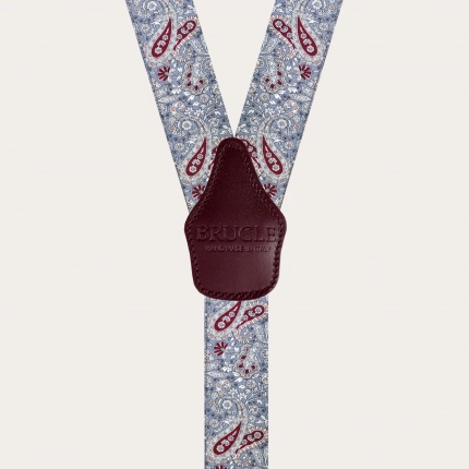 Unisex Y Hosenträger mit Satin-Effekt, rot und graue Kaschmirmuster