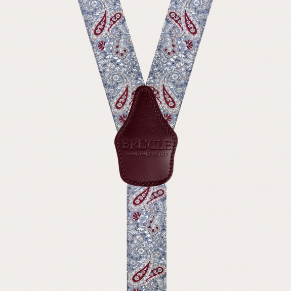 BRUCLE Unisex Y Hosenträger mit Satin-Effekt, rot und graue Kaschmirmuster