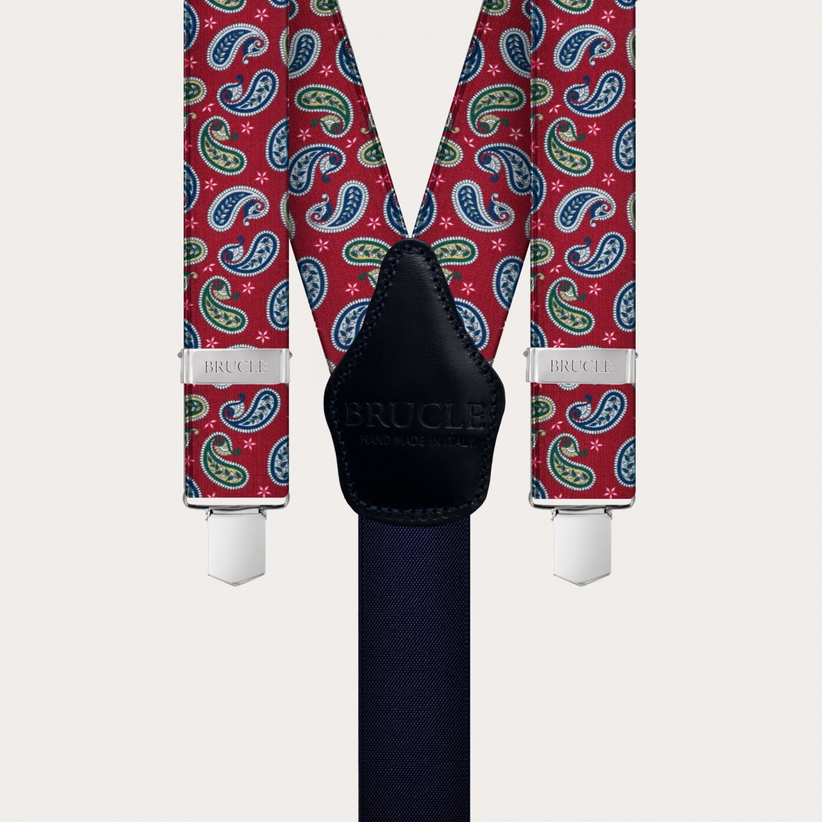 BRUCLE Y-shape suspenders with satin effect, red paisley pattern
