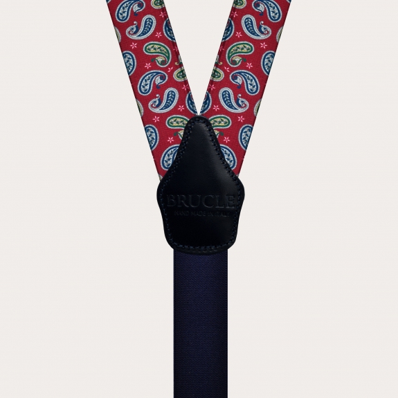 BRUCLE Tirantes en Y unisex con efecto satinado, estampado paisley rojo