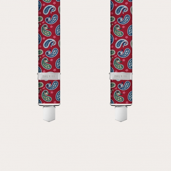 BRUCLE Bretelles unisexes en Y effet satiné, motif cachemire rouge