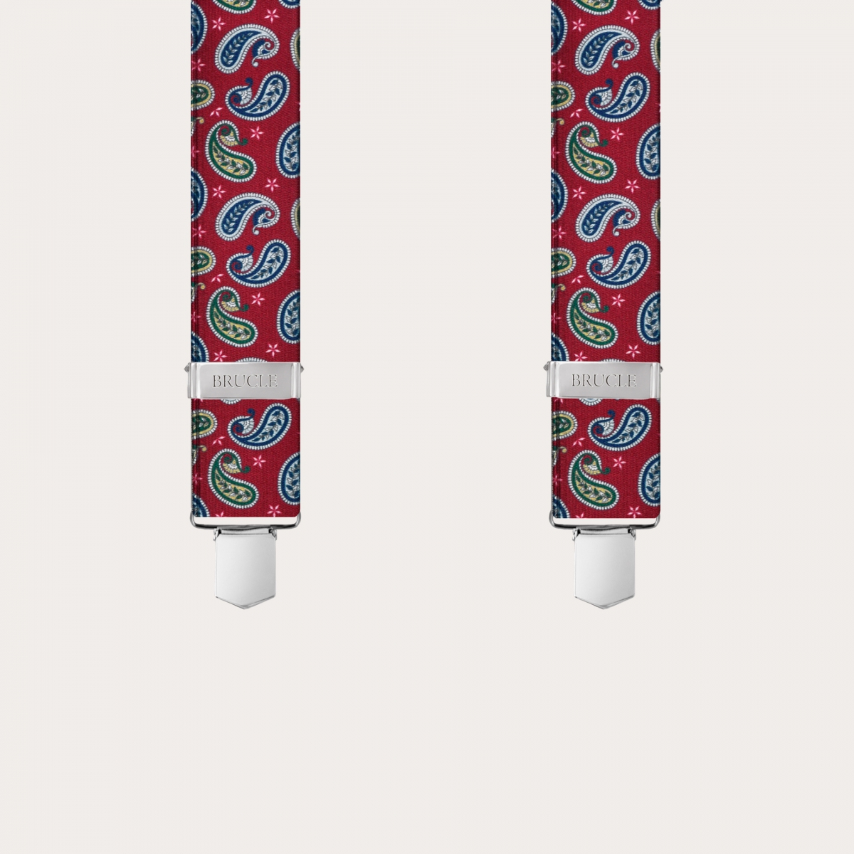 BRUCLE Bretelles unisexes en Y effet satiné, motif cachemire rouge