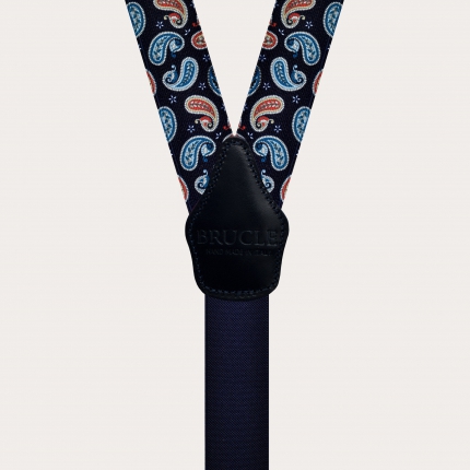 Tirantes en Y unisex con efecto satinado, estampado paisley blue navy