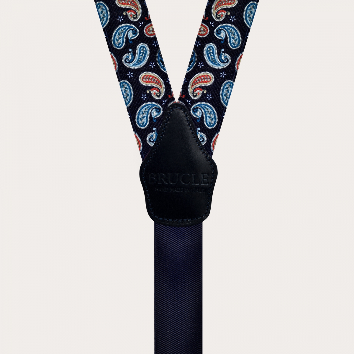 BRUCLE Unisex Y-Hosenträger mit Satin-Effekt, blaues Paisley-Muster 