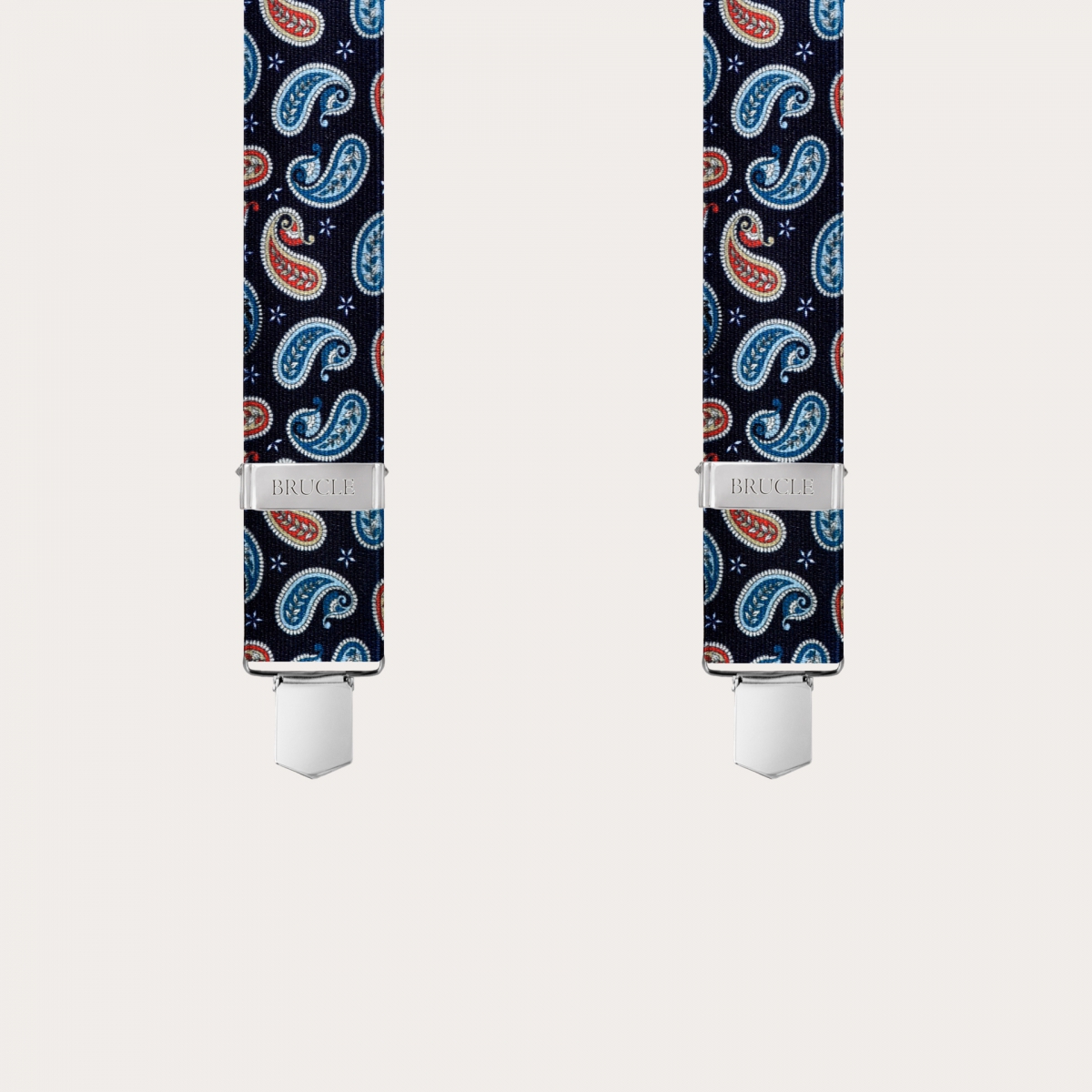 BRUCLE Unisex Y-Hosenträger mit Satin-Effekt, blaues Paisley-Muster 