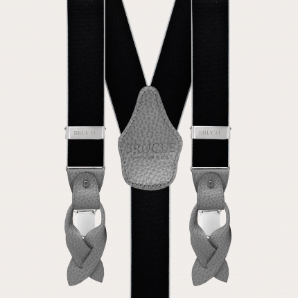 Bretelles larges à double usage, noir avec bordure gris perle